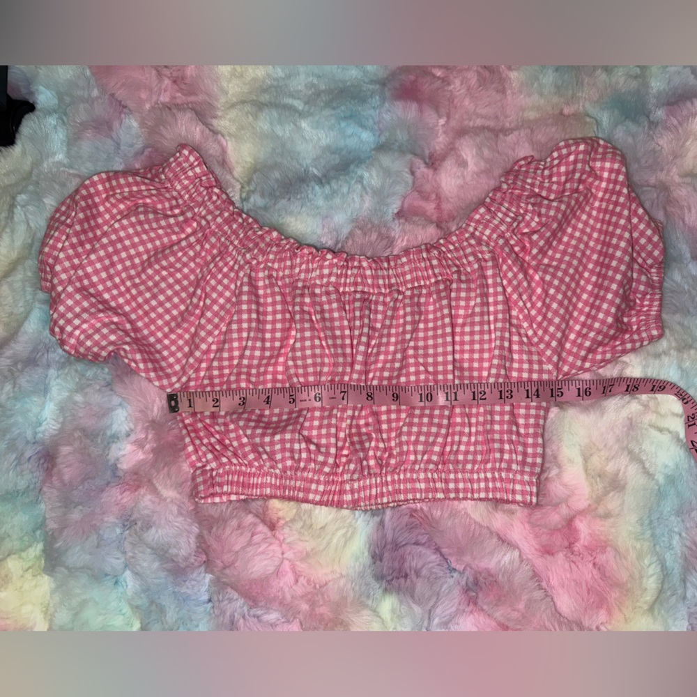 ❤️🔥EUC 100% Cotton Chic Pink Checkered Cropped Blouse - Picture 7 of 12